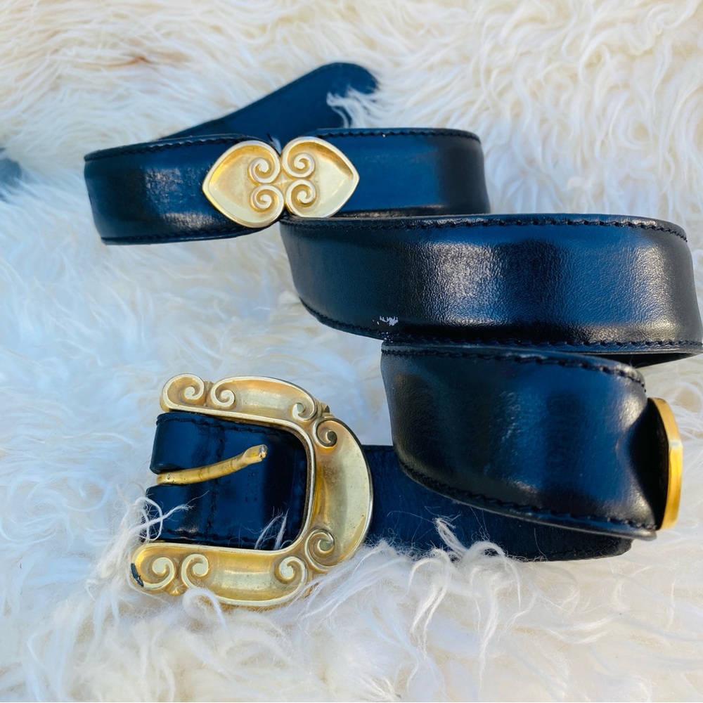 BLACK LEATHER vintage 90s y2k belt L/XL womens friends